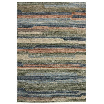 Vista Modern Plain Abstract Stripe Hand-Woven Ribbed Textured Wool Blue/Green/Rust/Multicolour Rug-Melrose-Rug Love - The Most Loved Rug Store